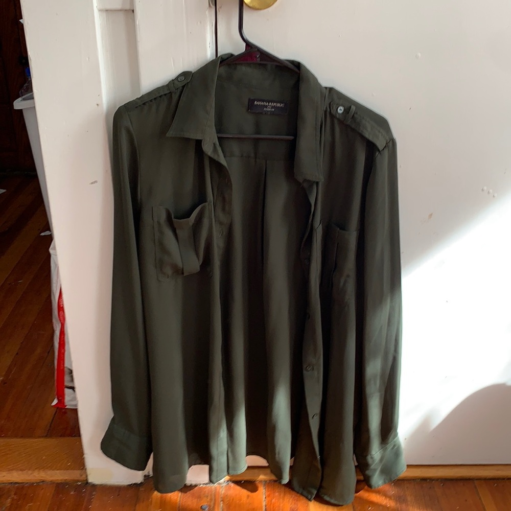Banana republic large shirt sheer green with shoulder lapels